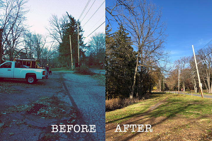 Before and after reclamation of the Old Croton Aqueduct trail in Tarrytown